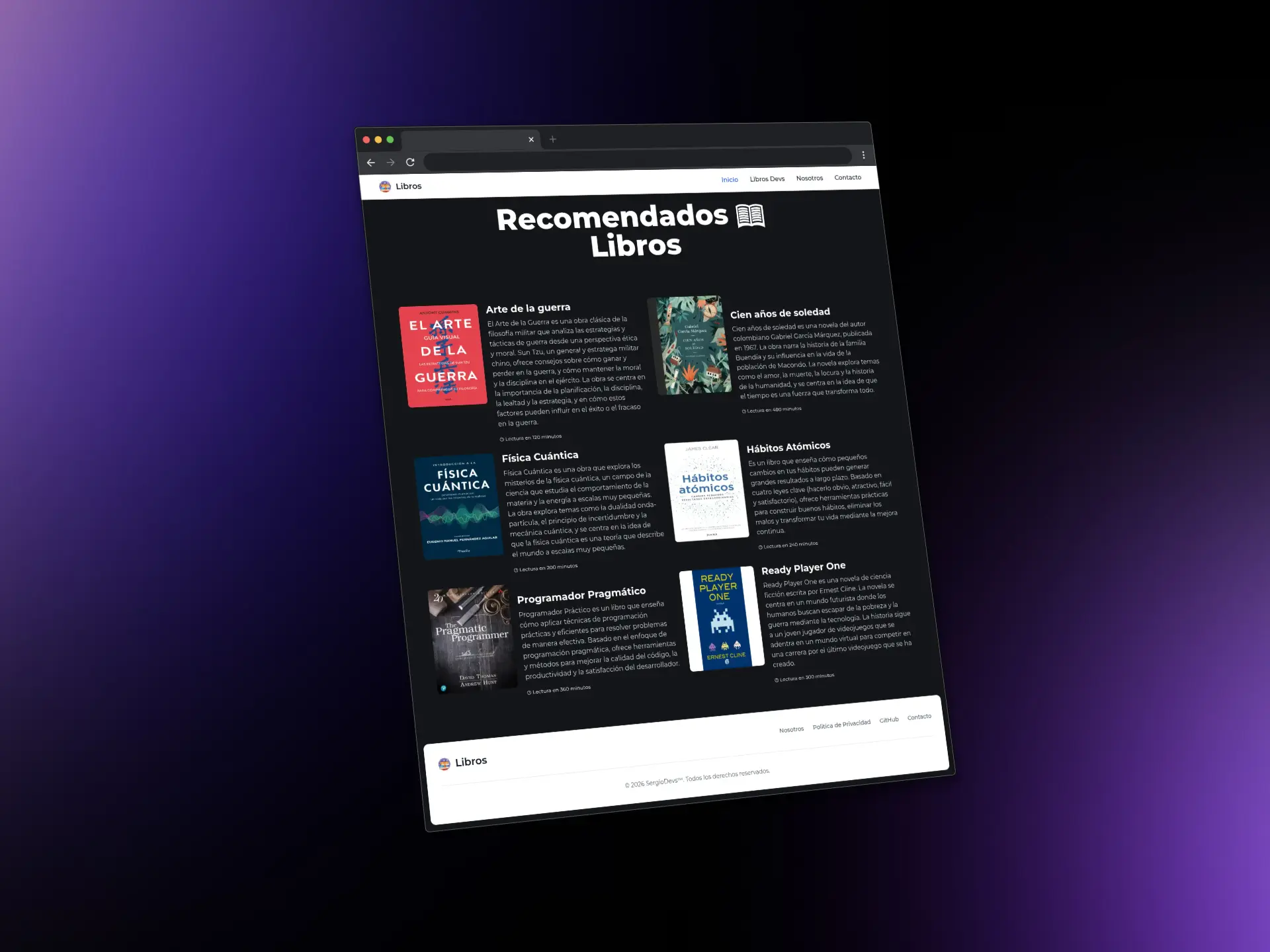 Captura de pantalla del proyecto. Libros Recomendados