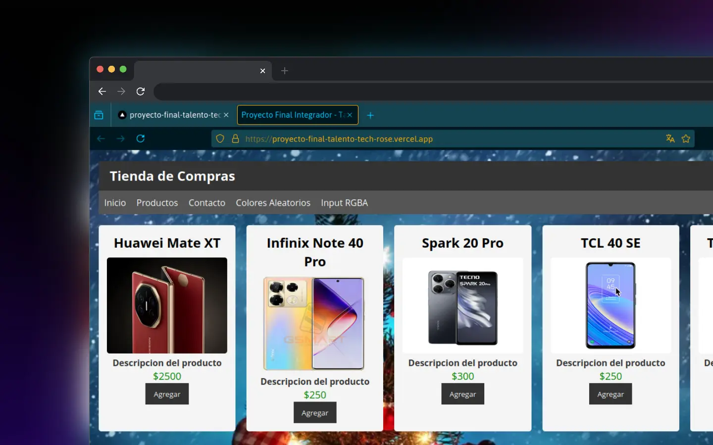 Captura de pantalla del proyecto. Carrito de Compras / Shopping Cart