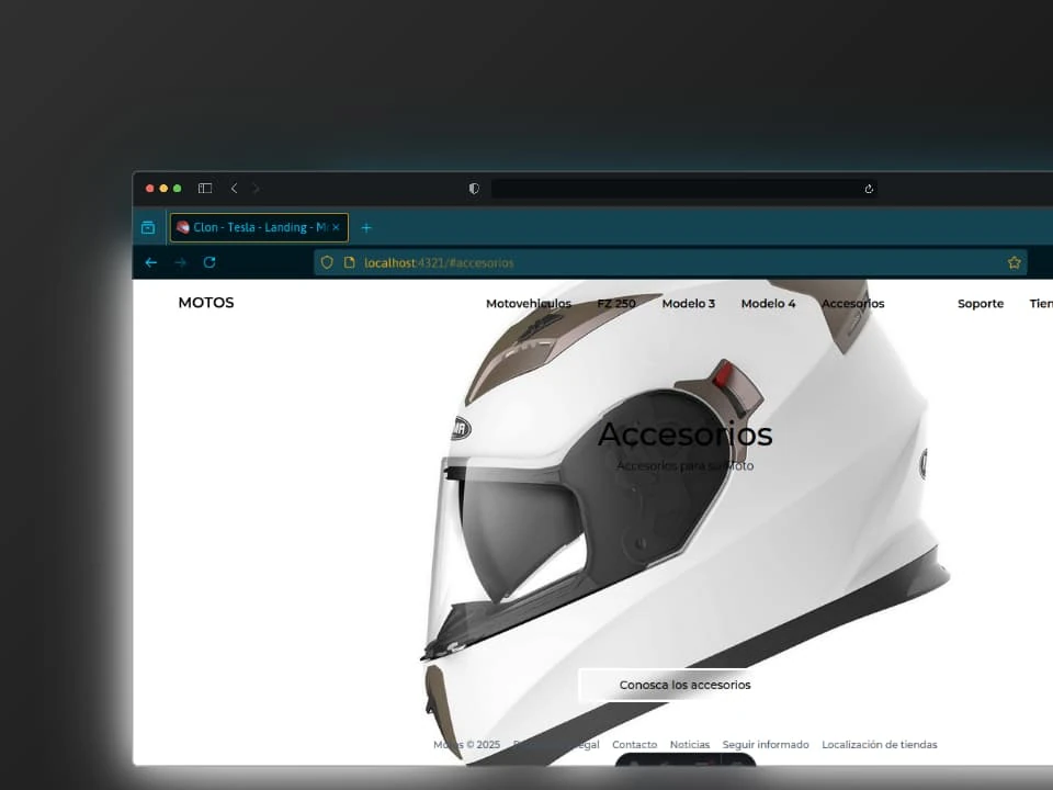 Captura de pantalla del proyecto. Landing Page Motos