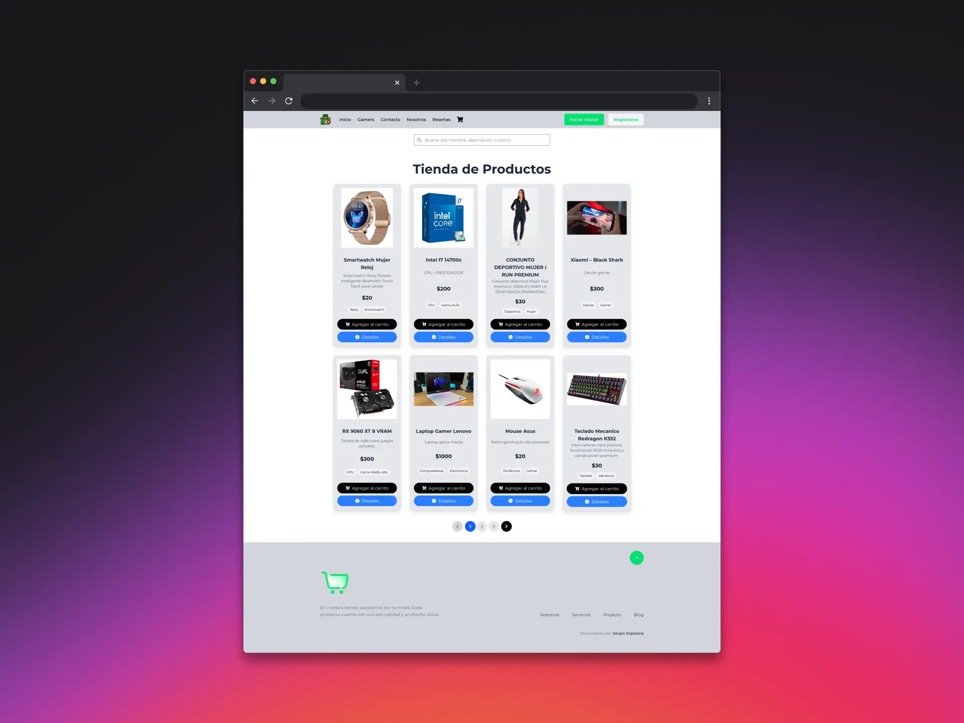 Captura de pantalla del proyecto. Carrito de Compras, aplicación Full Stack